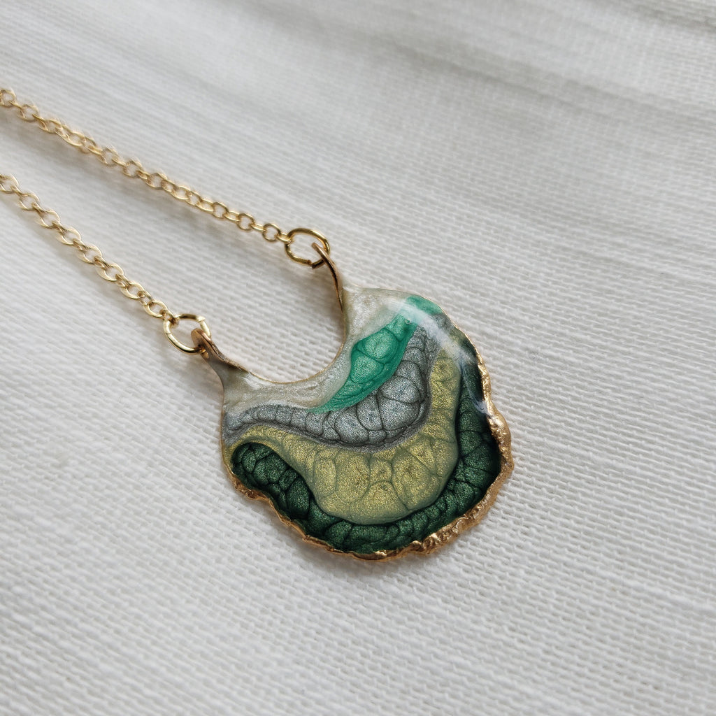 SALE- Reticulated Necklace- forest/Pearl Green/Emerald
