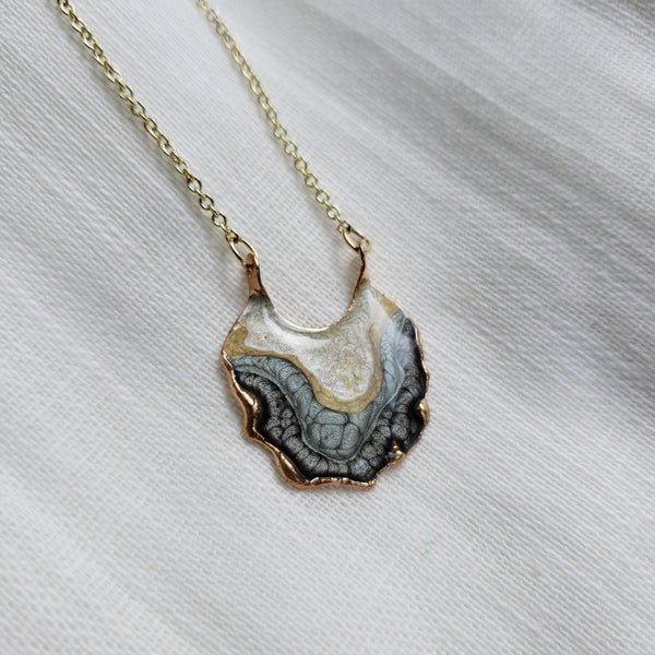 SALE- Reticulated Necklace - Onxy/Moonstone/Gold