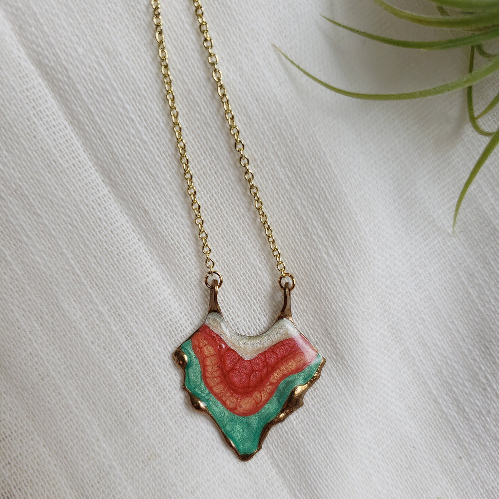 SALE- Reticulated Necklace - Emerald/Salmon