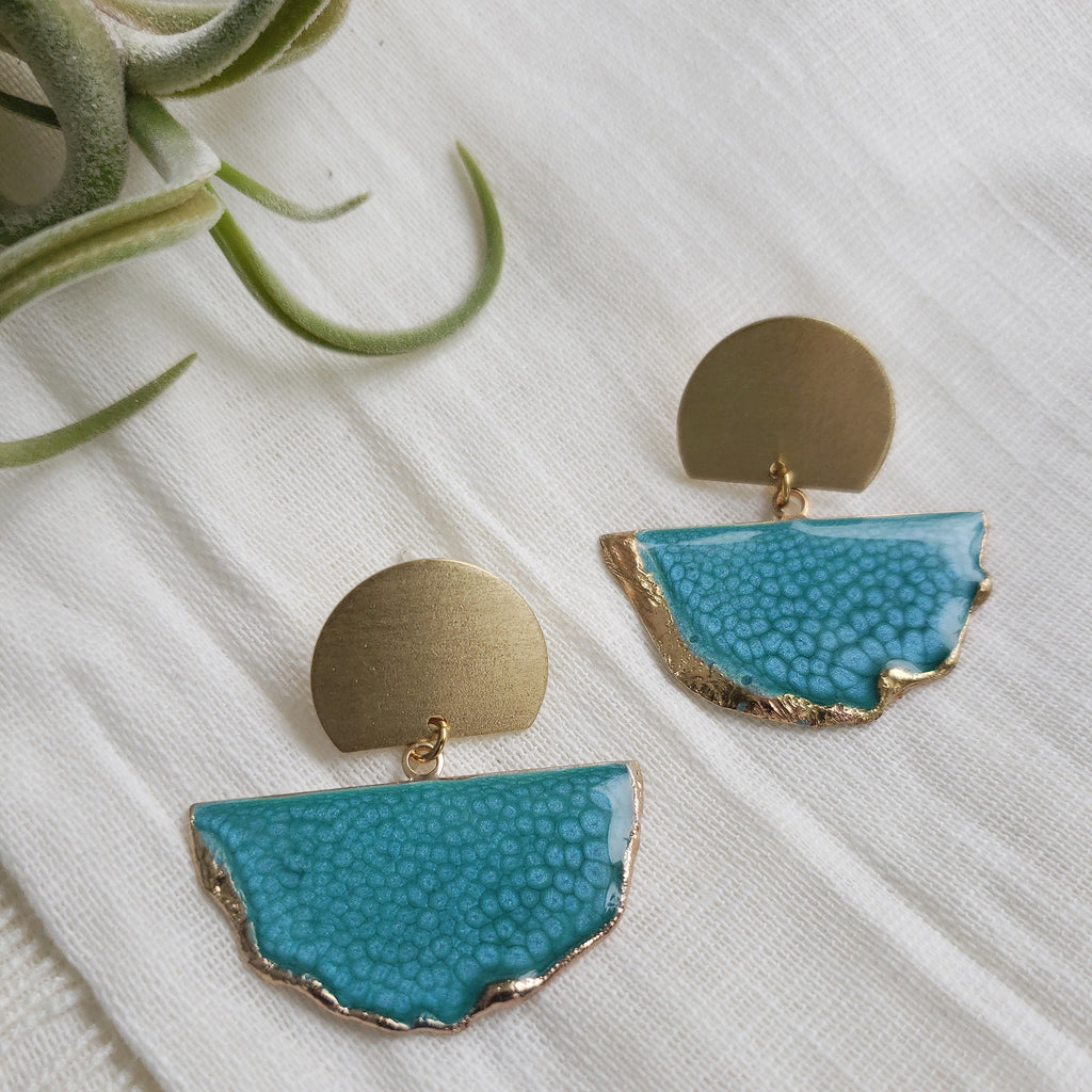 SALE-Caribbean Blue Fan Stud Statement Earring