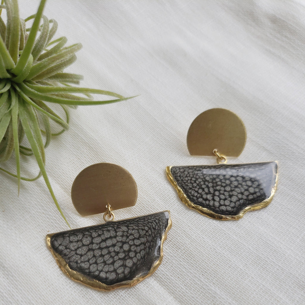 SALE-Onyx Fan Stud Statement Earring