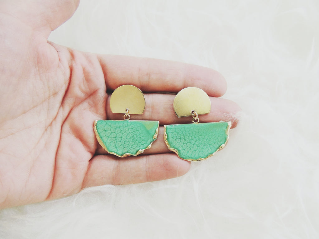SALE-Emerald Fan Stud Statement Earring