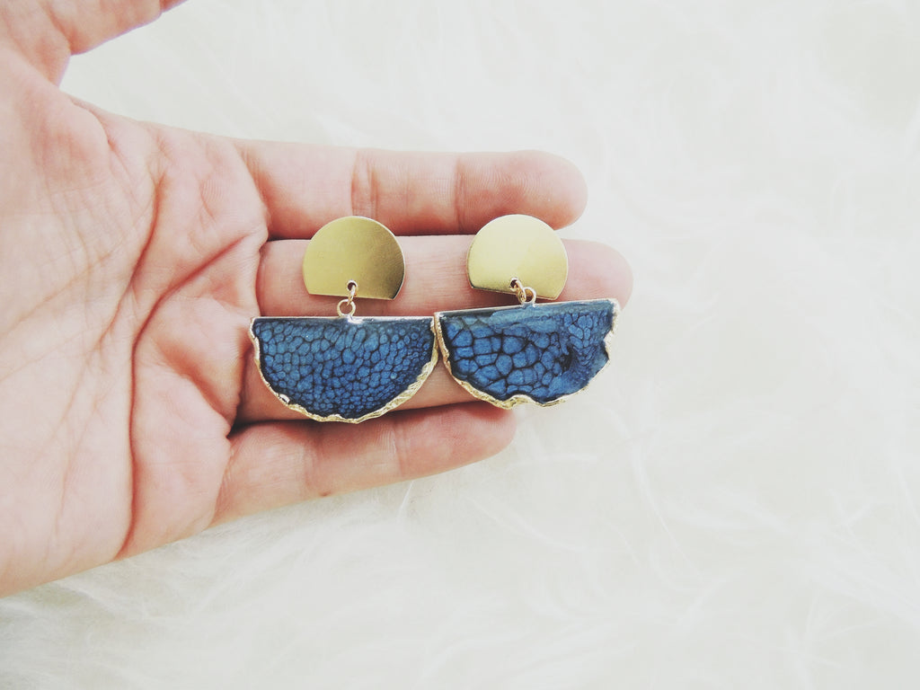 SALE-Sapphire Fan Stud Statement Earring