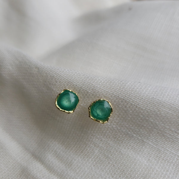 Reticulated Enamel Studs - Emerald