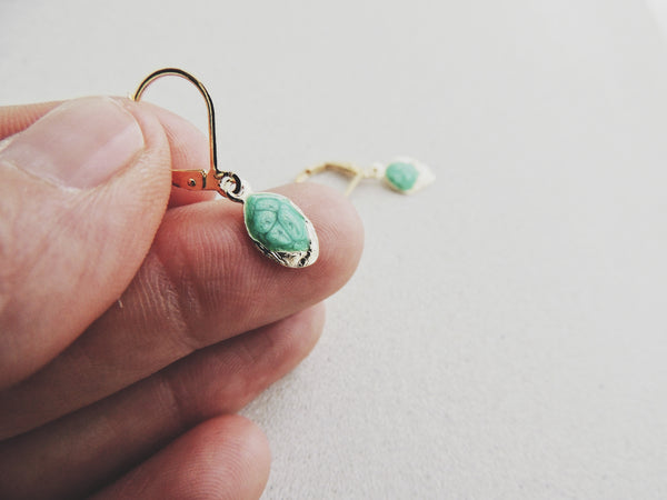 SALE-Reticulated Leaf Drop Earrings-Emerald