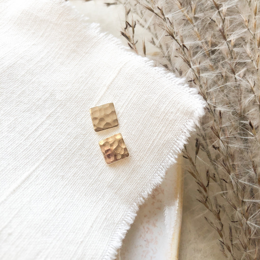 Hammered Square Studs with Sterling Posts